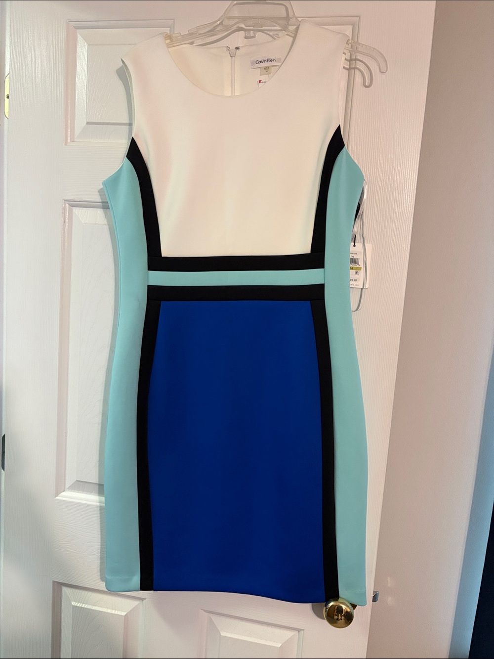 Calvin Klein Blue, Aqua & White Colorblock Sheath